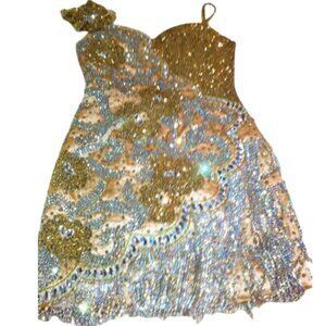 Couture Fully Beaded in Swarovski Crystals Fringes Flowers Prom Party Dress Gown